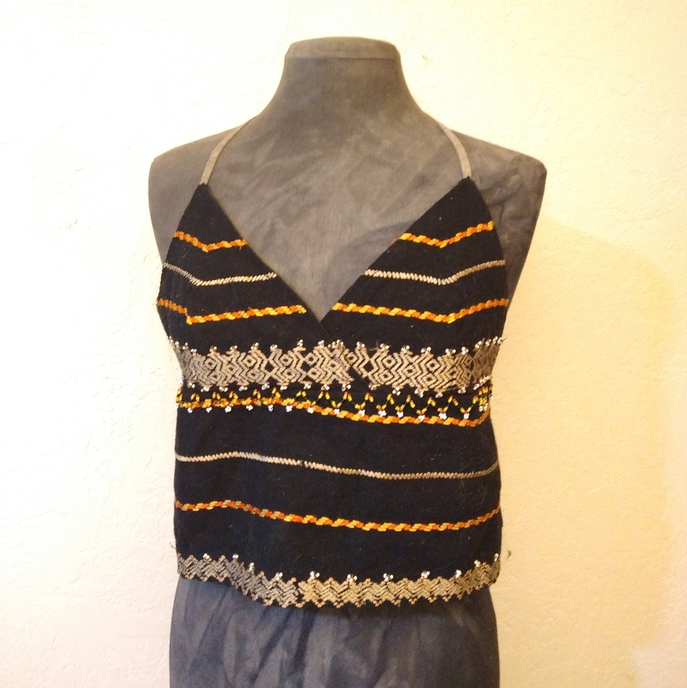 Free people beaded tie tank halter